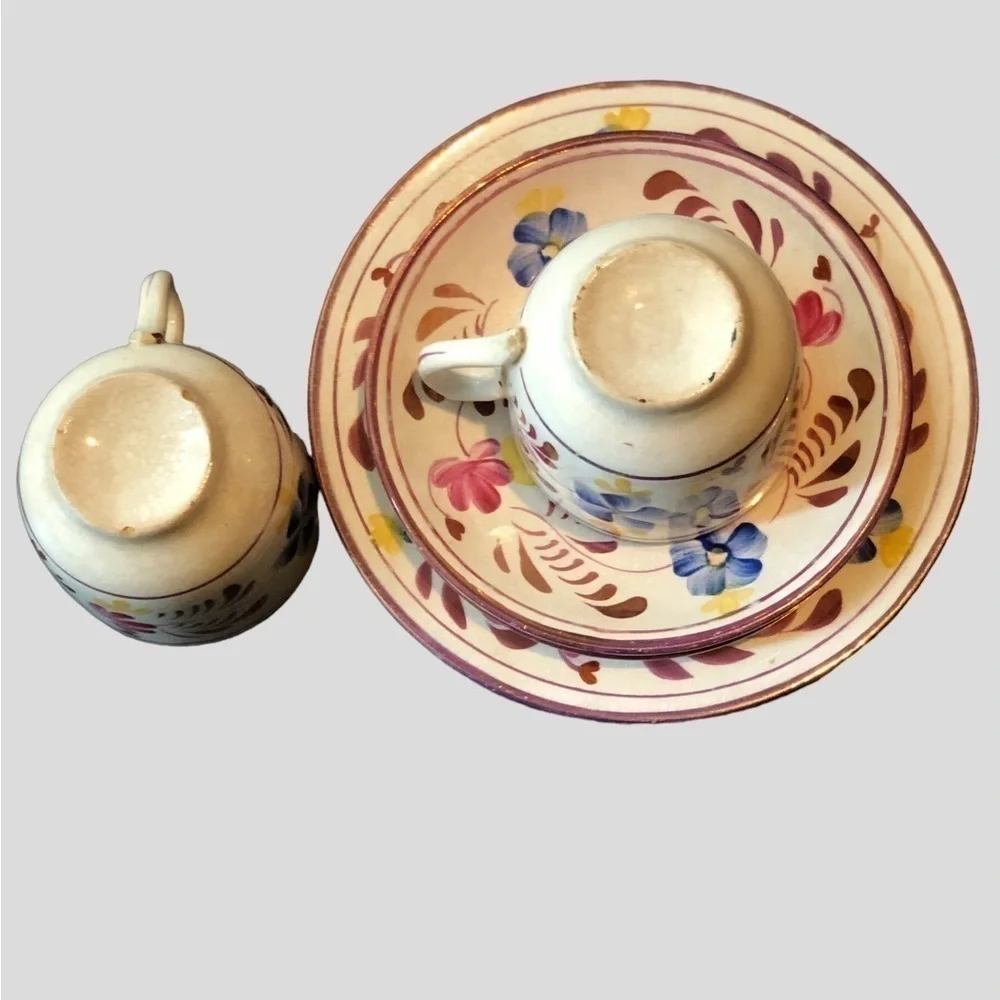 Antique Japan Lusterware Pink Teacups Saucers Set